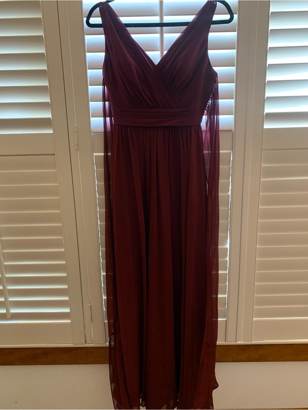 Azazie Burgundy Chiffon V-Neck Maxi Dress